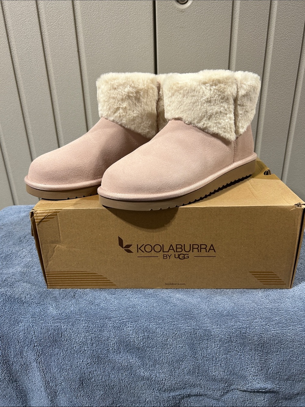 Koolaburra Pink Suede Shearling Cuff Ankle Booties
